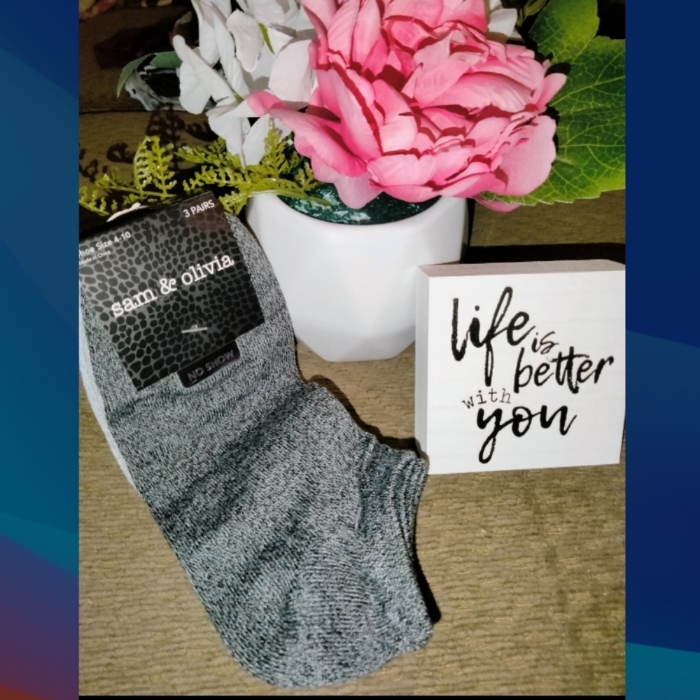 Sam & Olivia (Shoe Size 4-10) Solid Shades of Gray No Show Socks (3 Pairs) NWT